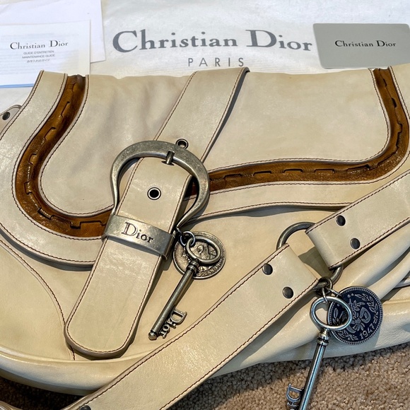 🗝️Christian Dior Gaucho Double Saddle Bag In Cream With Brown Trim🗝️ - Picture 2 of 11